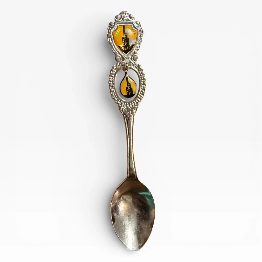 Vintage Sears Tower Chicago Souvenir Spoon Silver Tone Dangle Charm Illinois